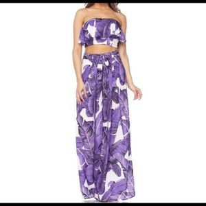 Floral Print Two Piece Cropped Top and Palazzo Pants Set